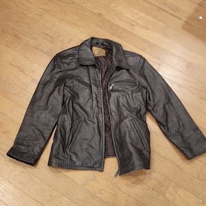 Brown leather coat‎